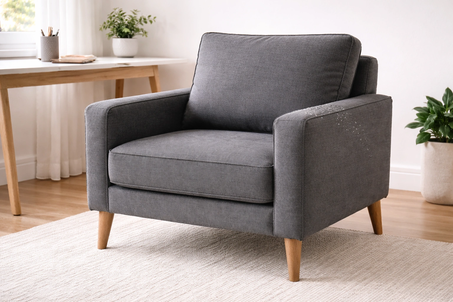 Performance fabric single sofa in a modern apartment
