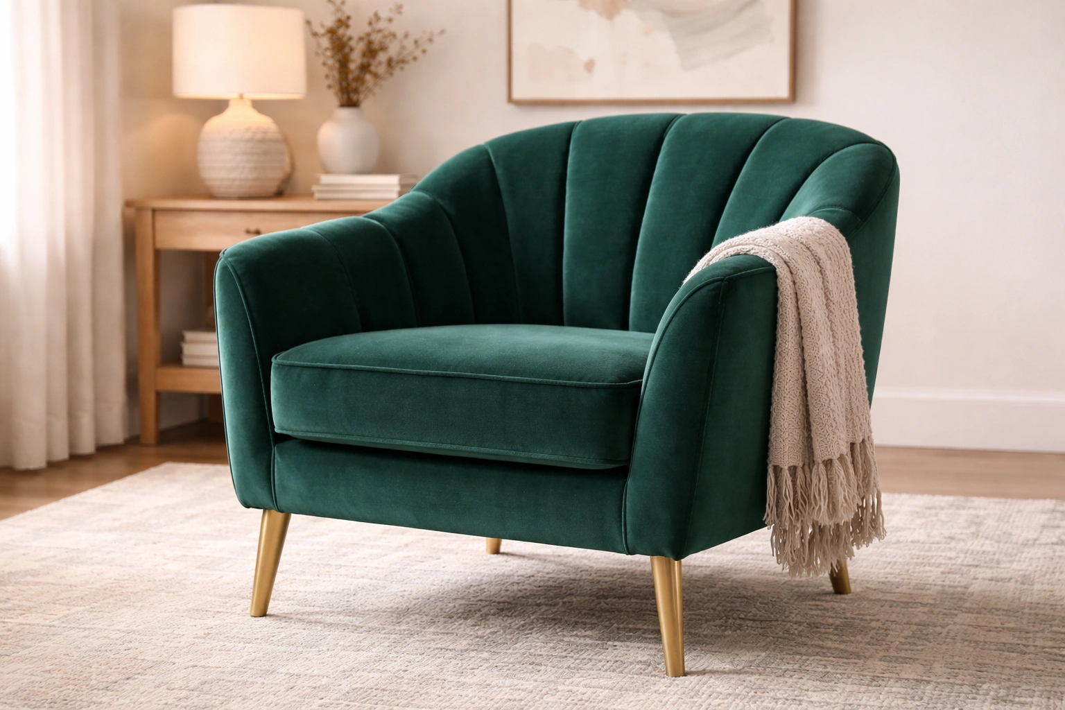 Velvet 1 seater accent chair in deep green