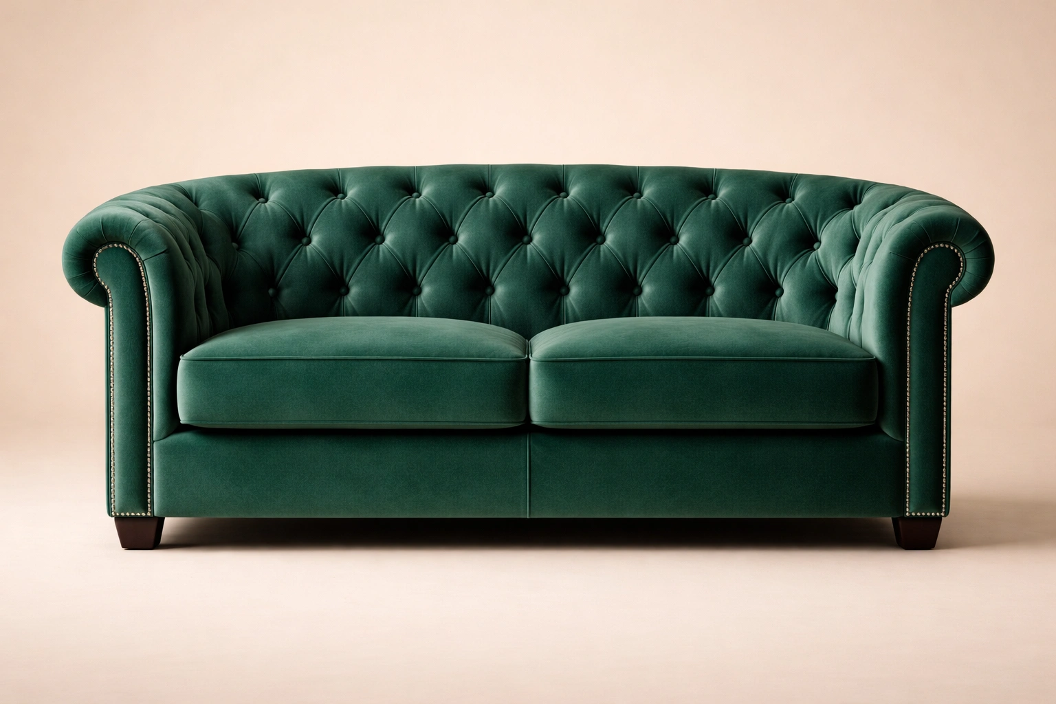 Curved tufted 2 seater sofa in velvet fabric