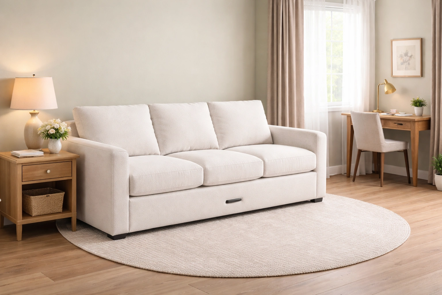 3 seater sleeper sofa in a guest room