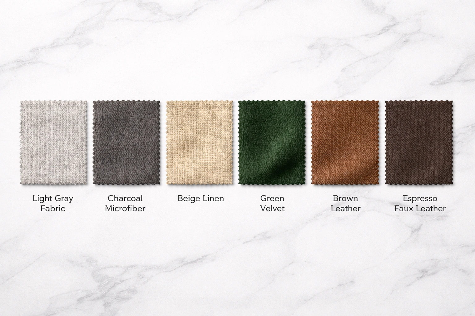 Fabric swatches showing cotton polyester performance microfiber and velvet for 3 seater sofa covers