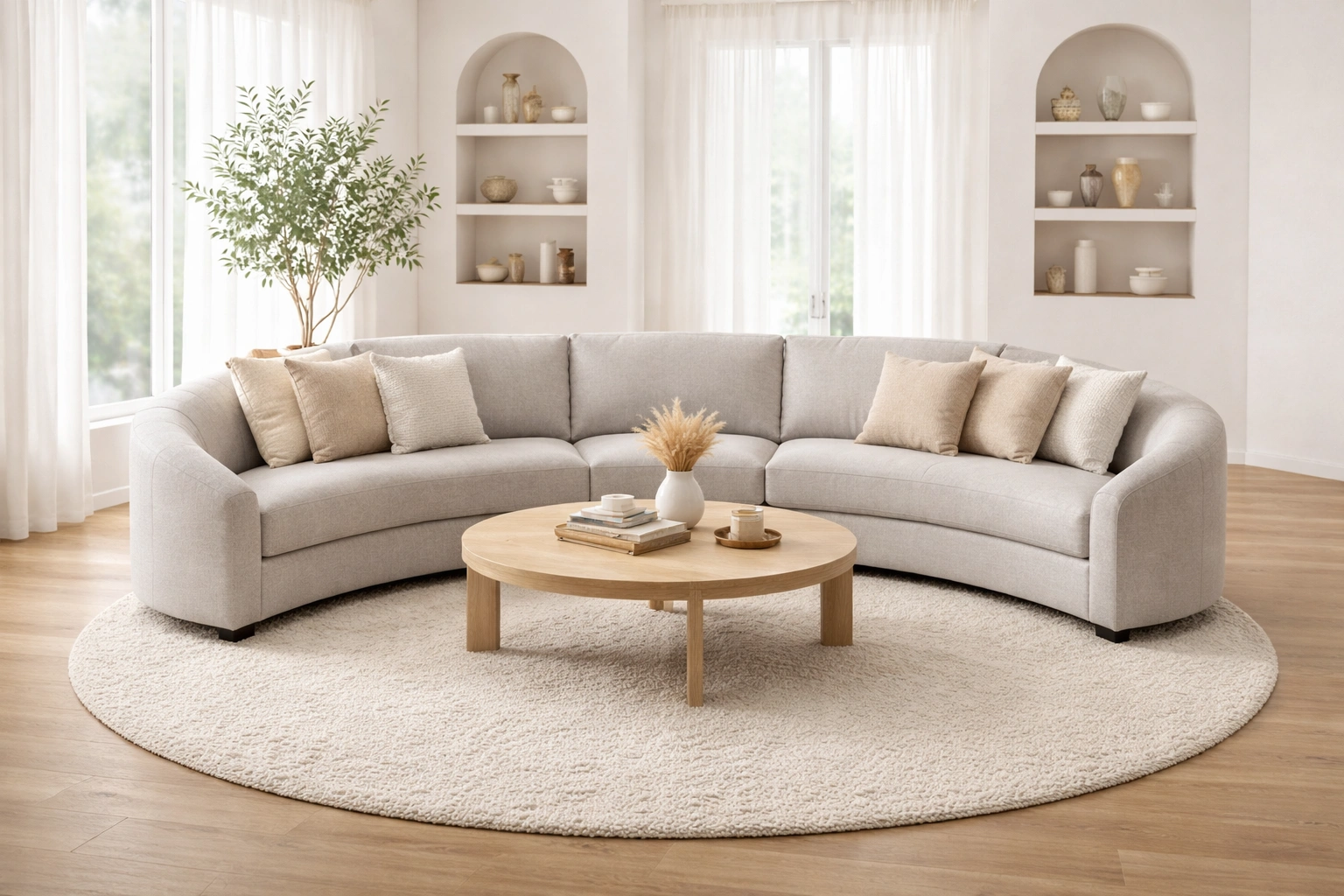 Curved 5 seater sofa in a spacious living room