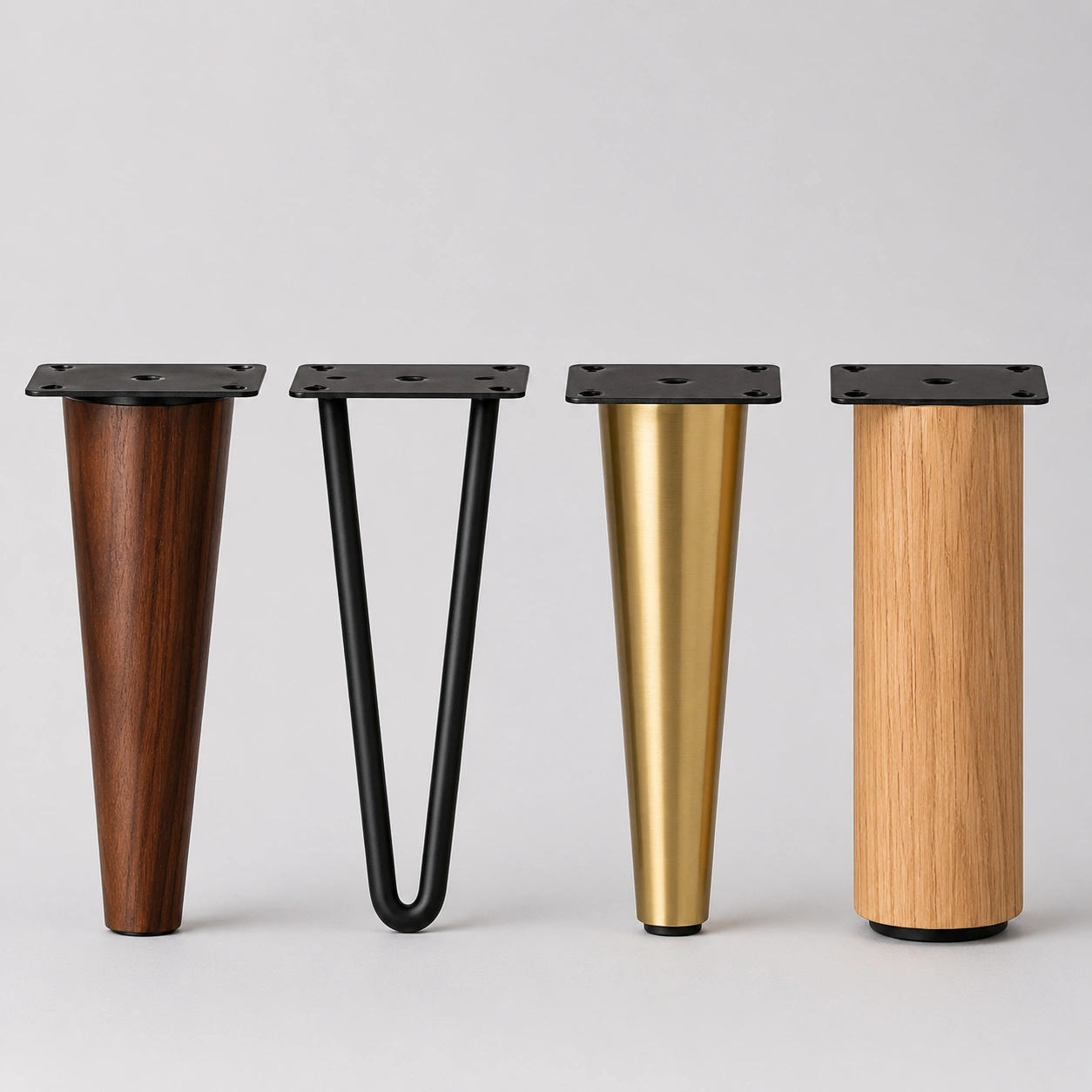 Set of modern replacement sofa legs in wood and metal finishes