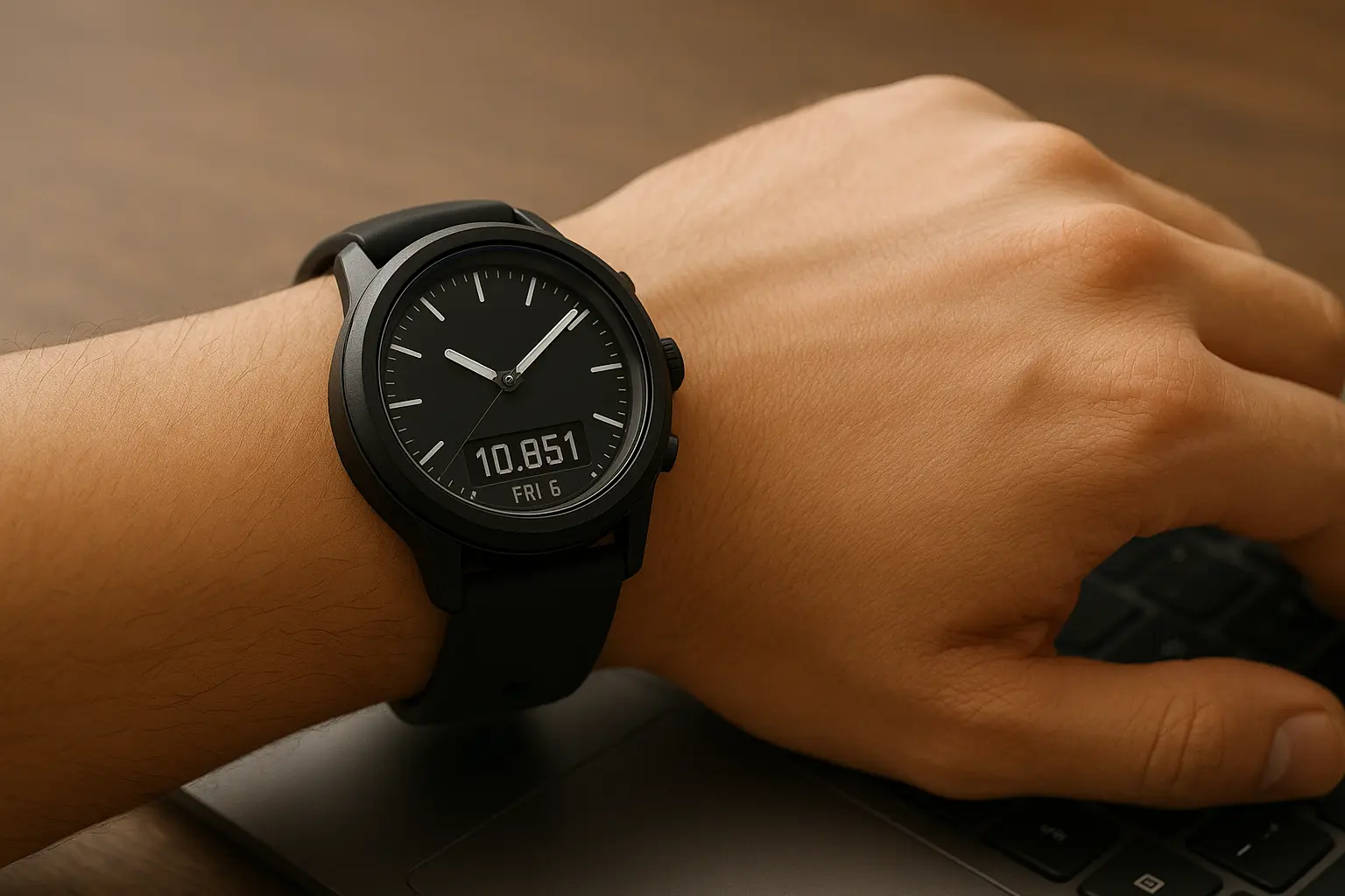 Hybrid watch with analog hands and digital display