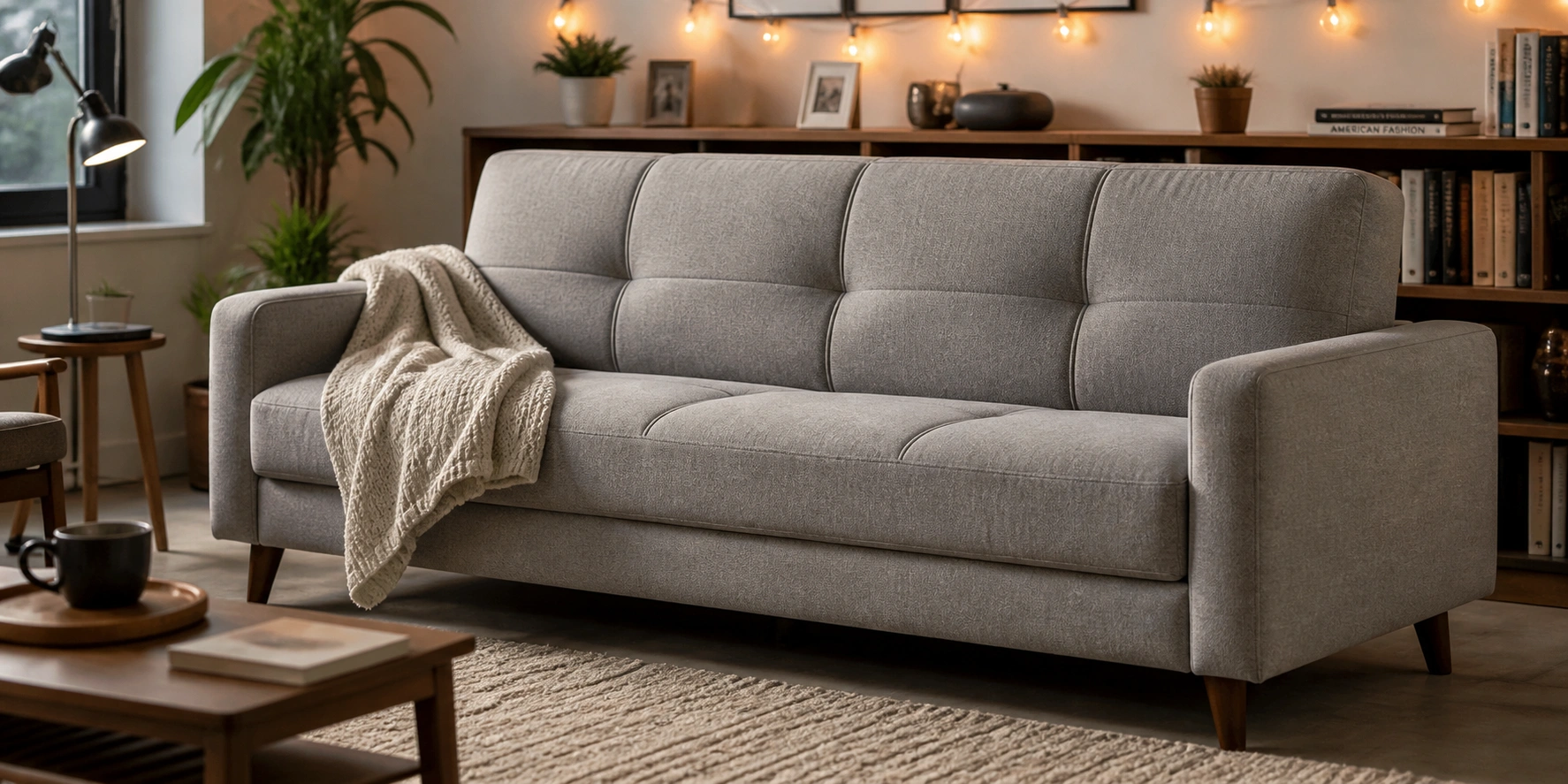 Futon sofa in a modern apartment setting
