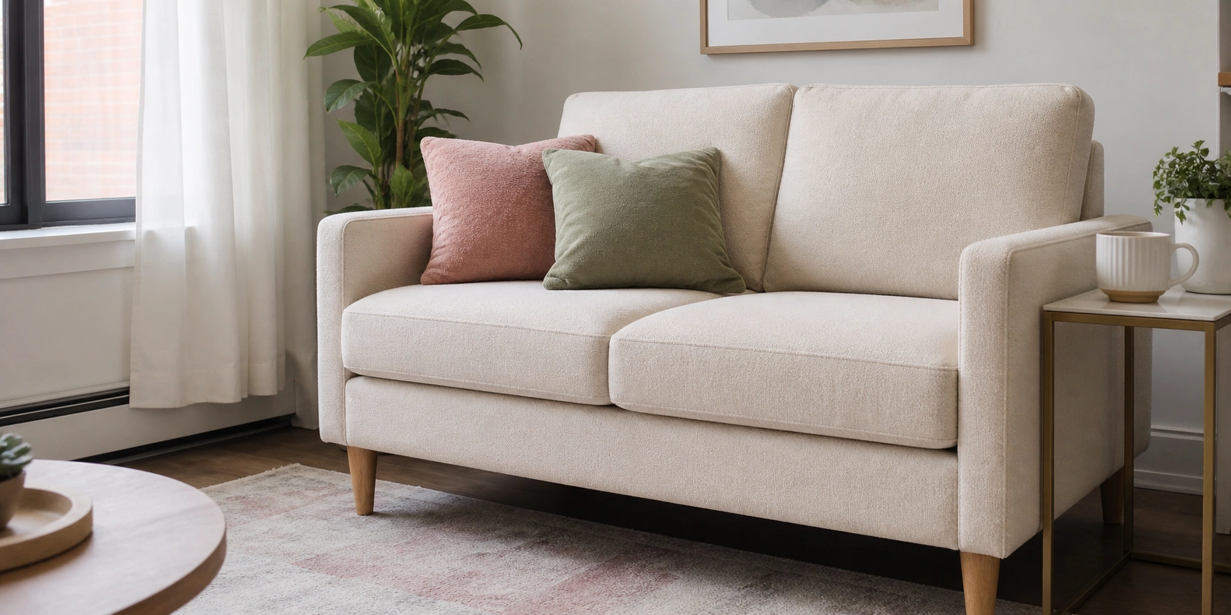 Compact loveseat in a small apartment living room