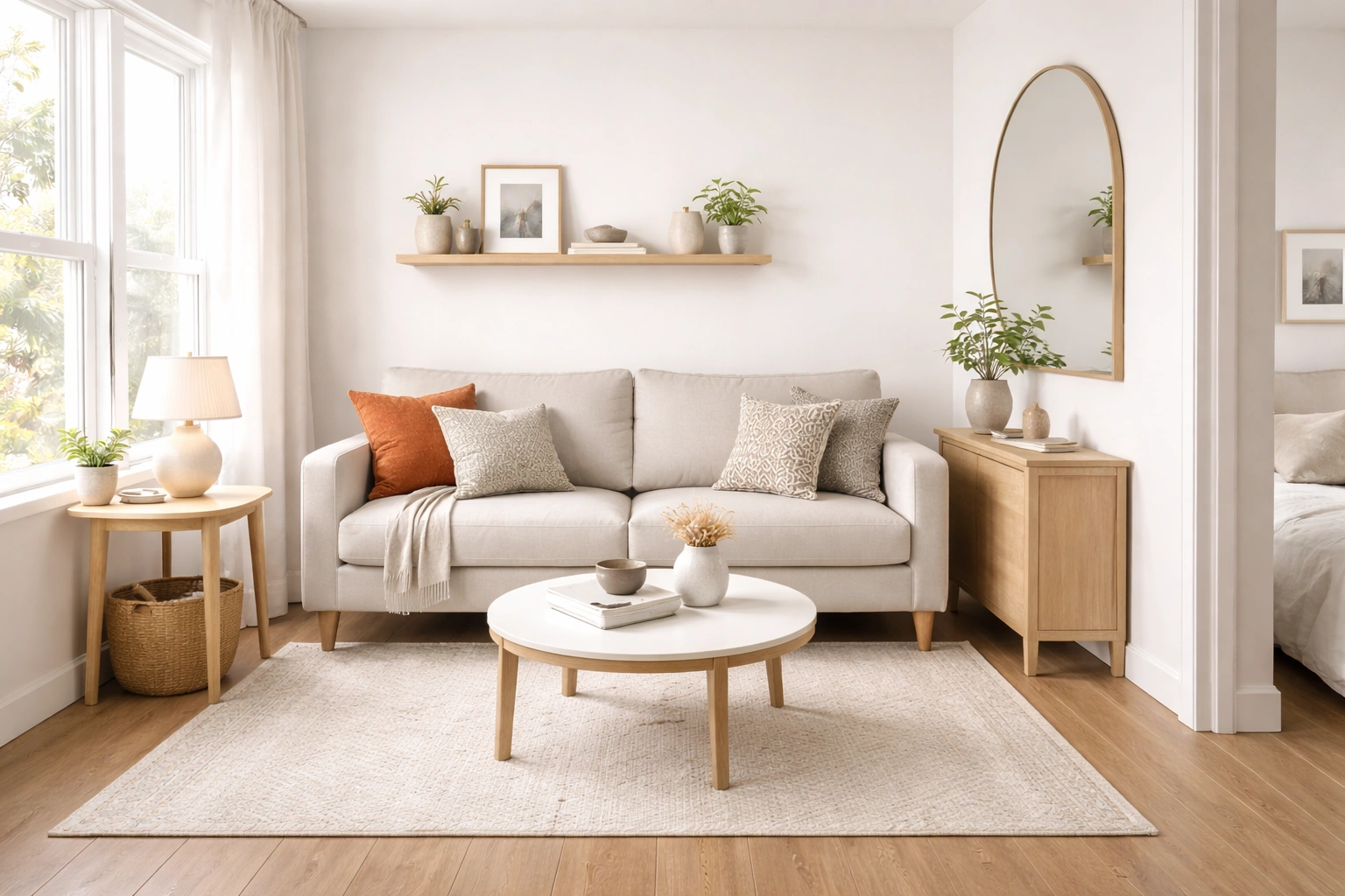 Apartment-size sofa in a modern compact living space