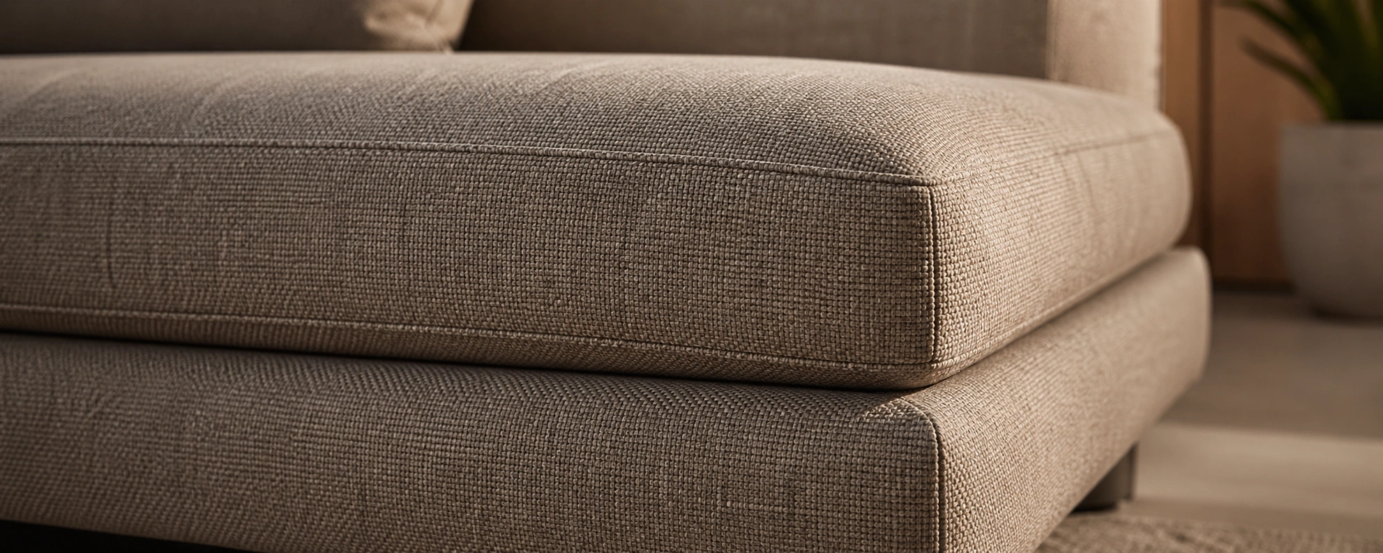 Close-up of armless sofa upholstery showing fabric texture and cushion detail
