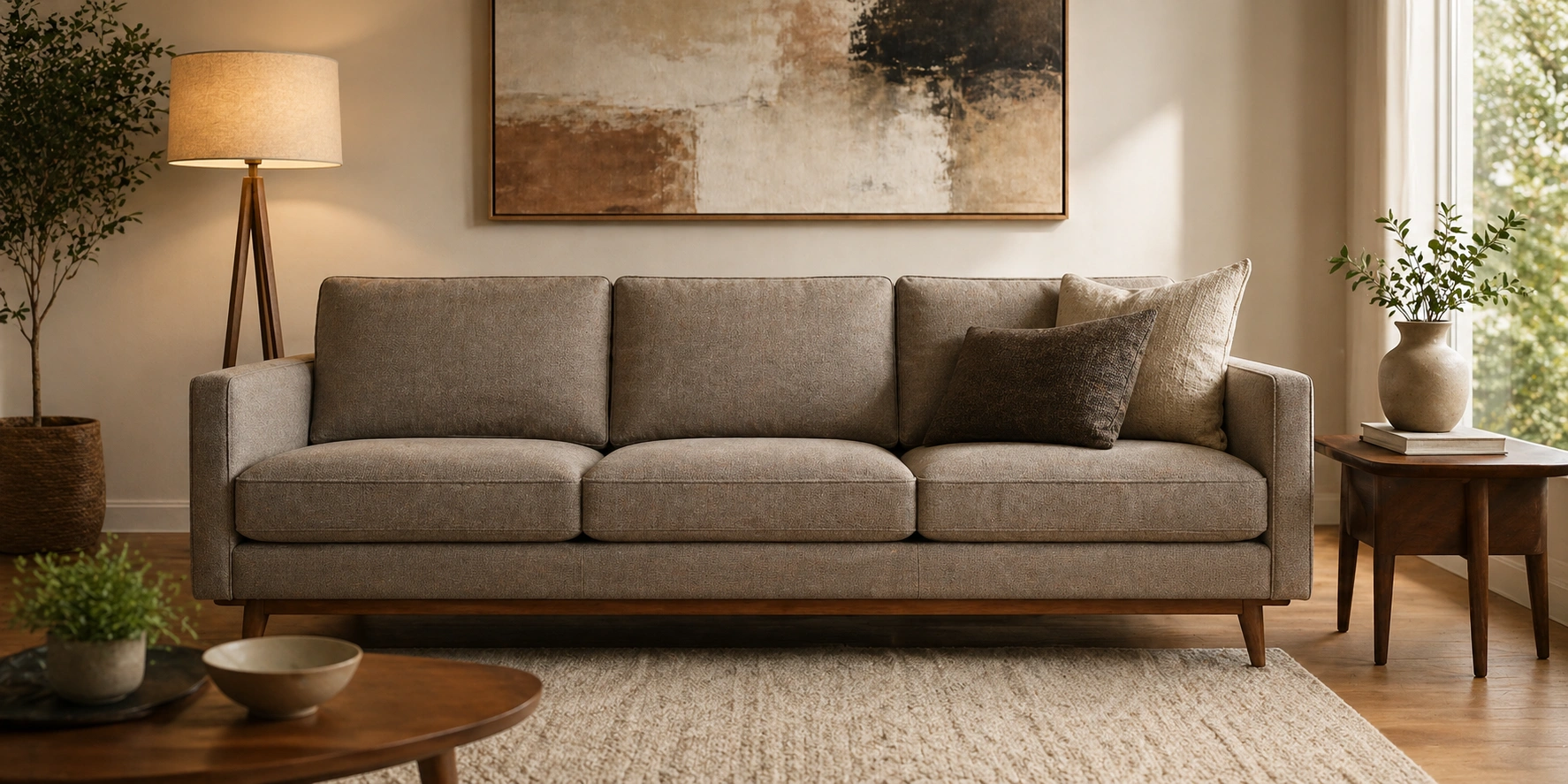 Well-balanced sofa in a modern living room that offers both comfort and long-term durability