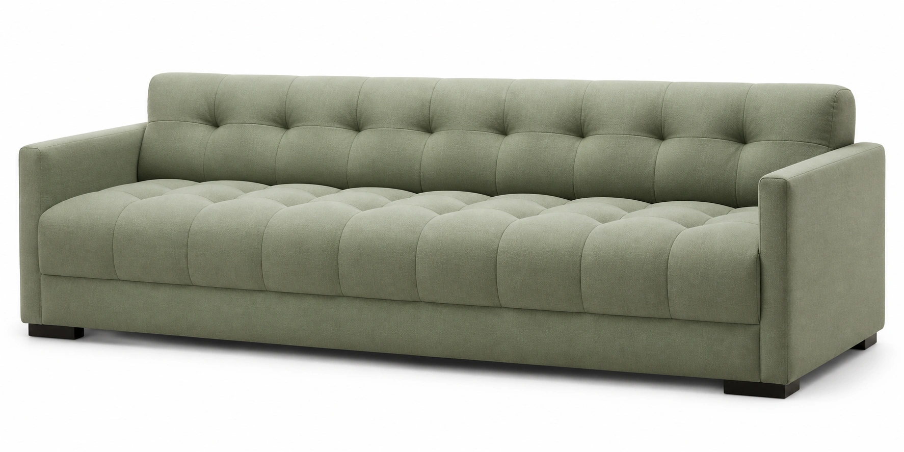 Blind tufted sofa with subtle indentations without visible buttons