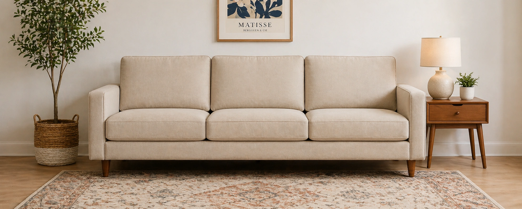 Simple 3-seater budget sofa in neutral fabric