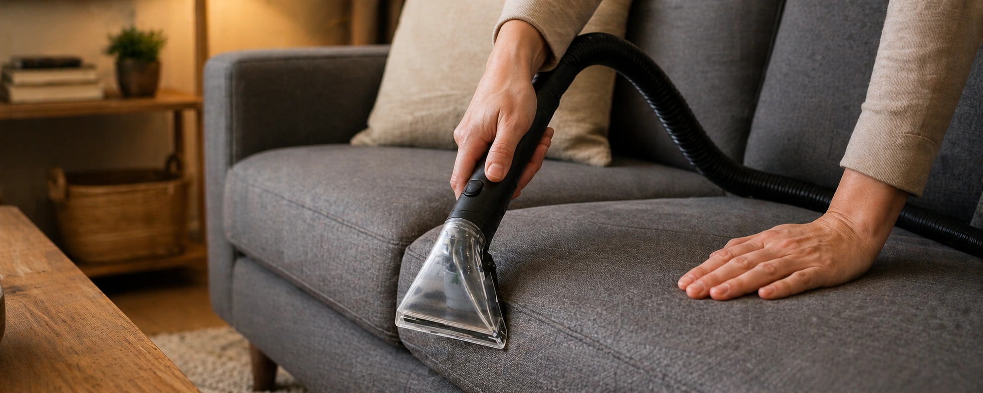 Regular vacuuming of budget sofa fabric