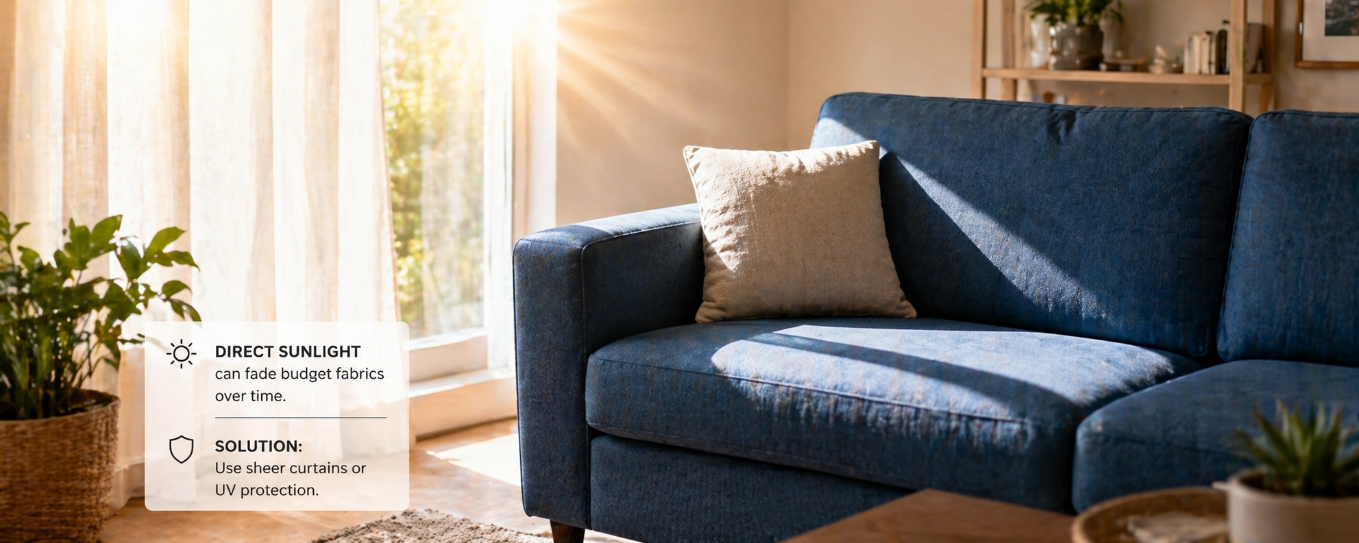 Sofa positioned away from direct sunlight to prevent fading