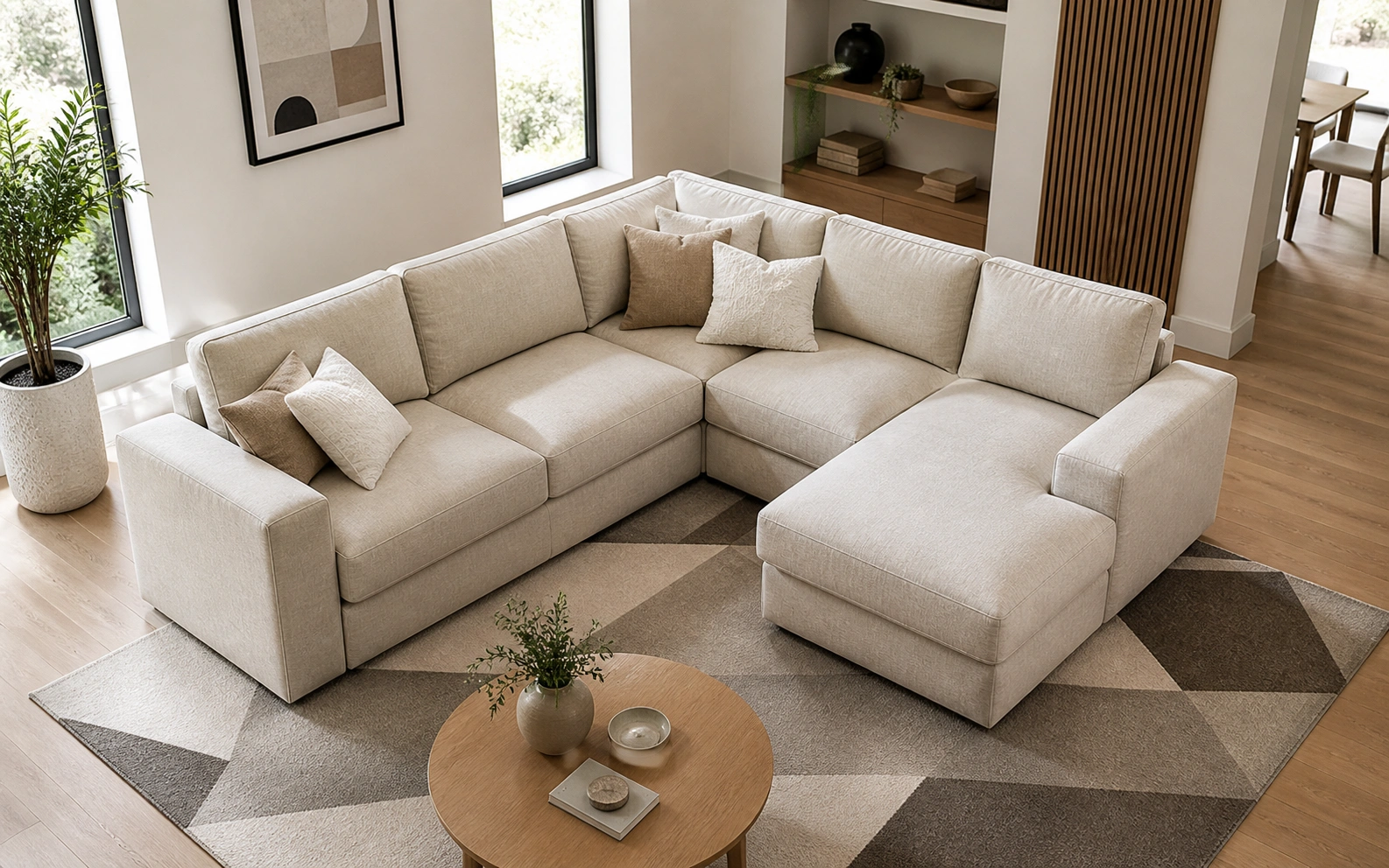 L-shaped chaise lounge sofa in a living room