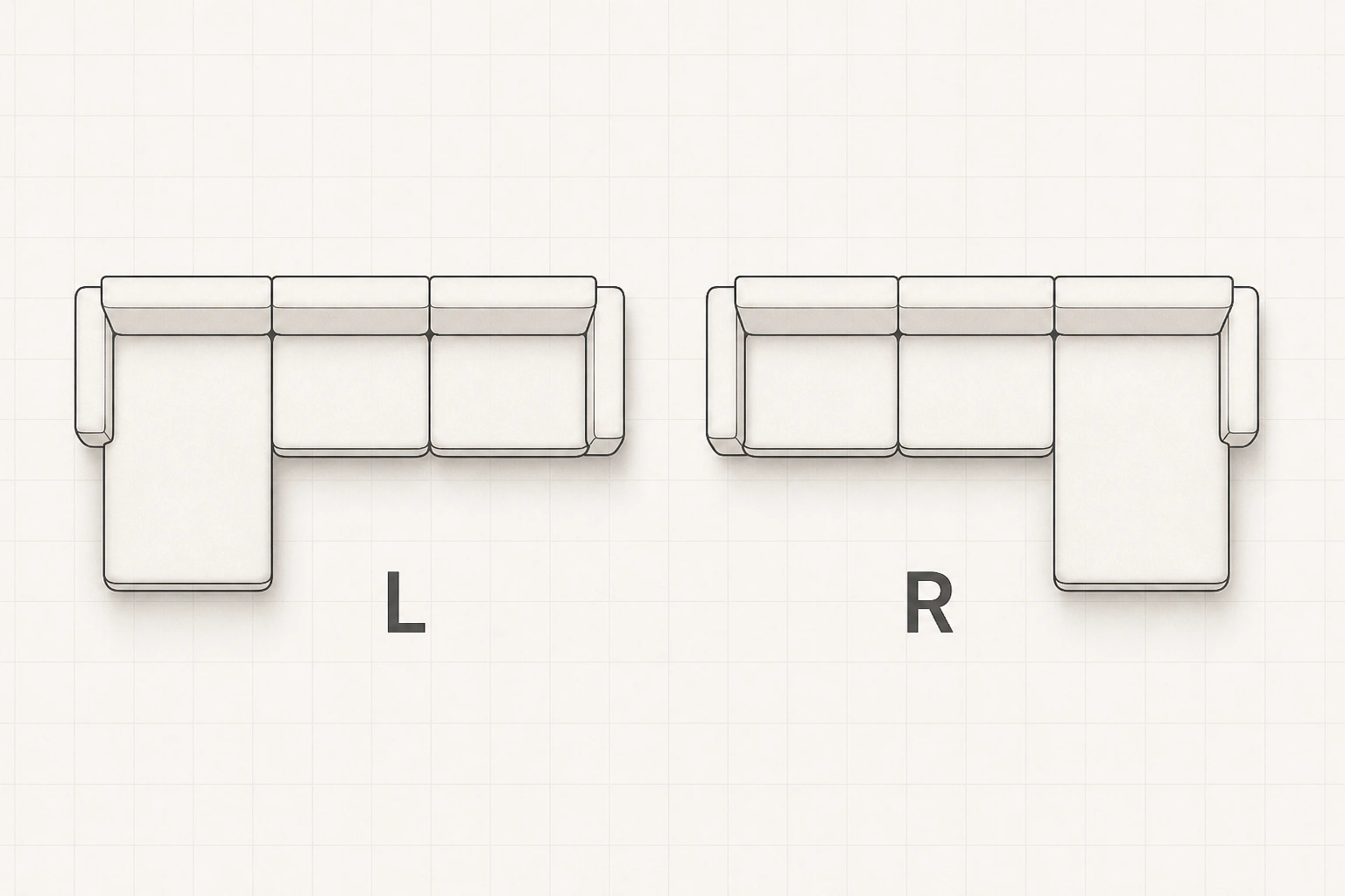 Diagram showing left-facing and right-facing chaise lounge configurations
