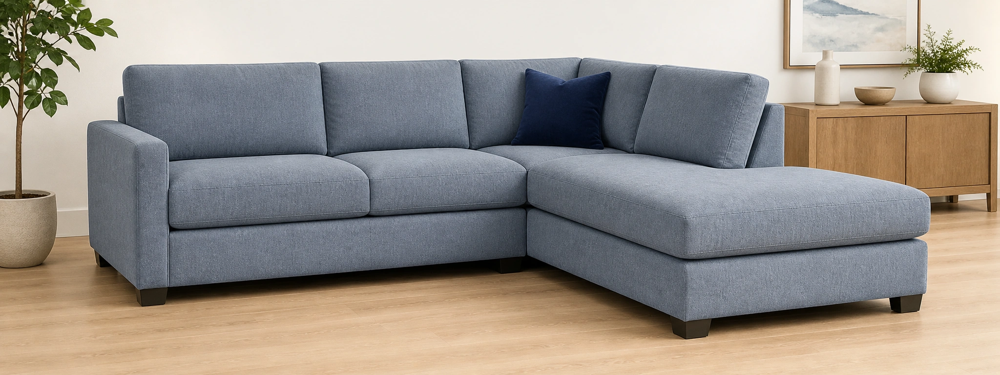Chaise sectional sofa with extended seat ideal for napping and lounging