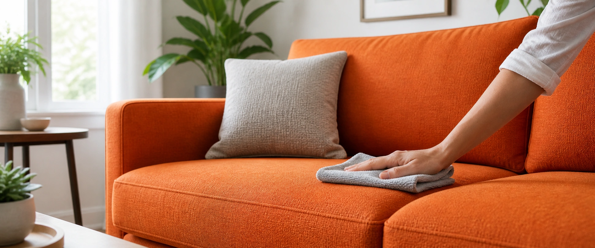 Maintaining and cleaning orange sofa fabric