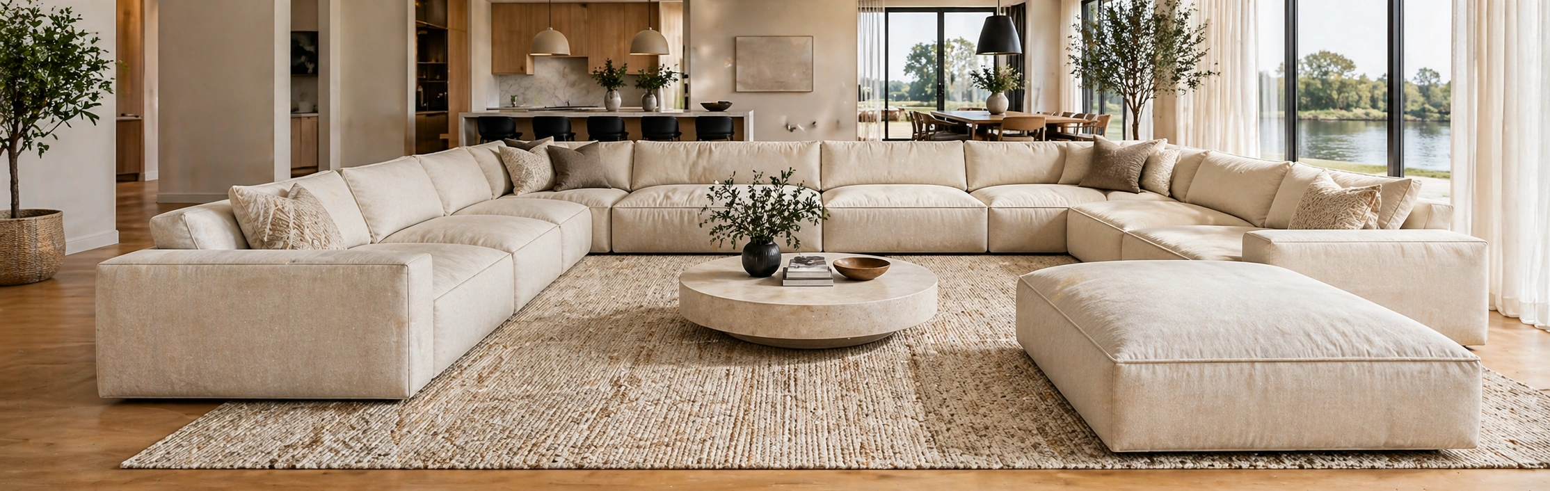 Cloud sectional couch arranged in an L-shape in a spacious living room