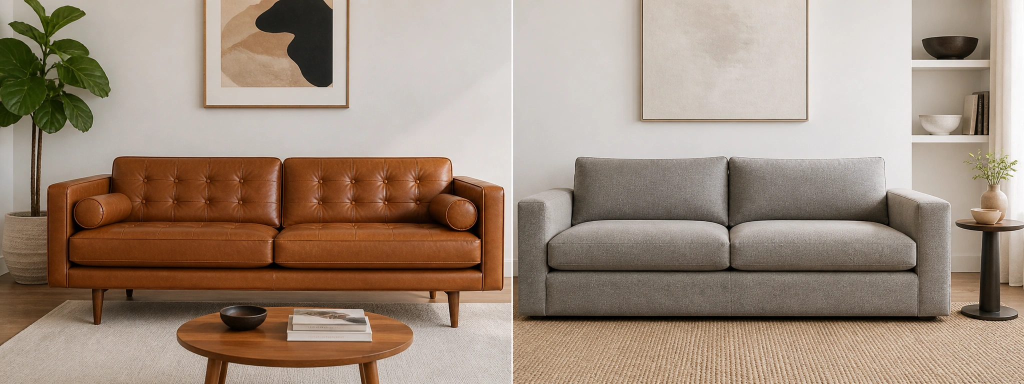 Side by side comparison of contemporary sofa and modern sofa design differences