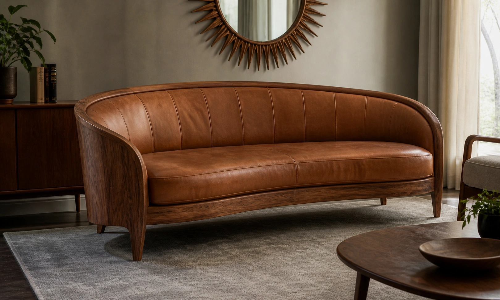 Barrel back curved sofa with rounded frame