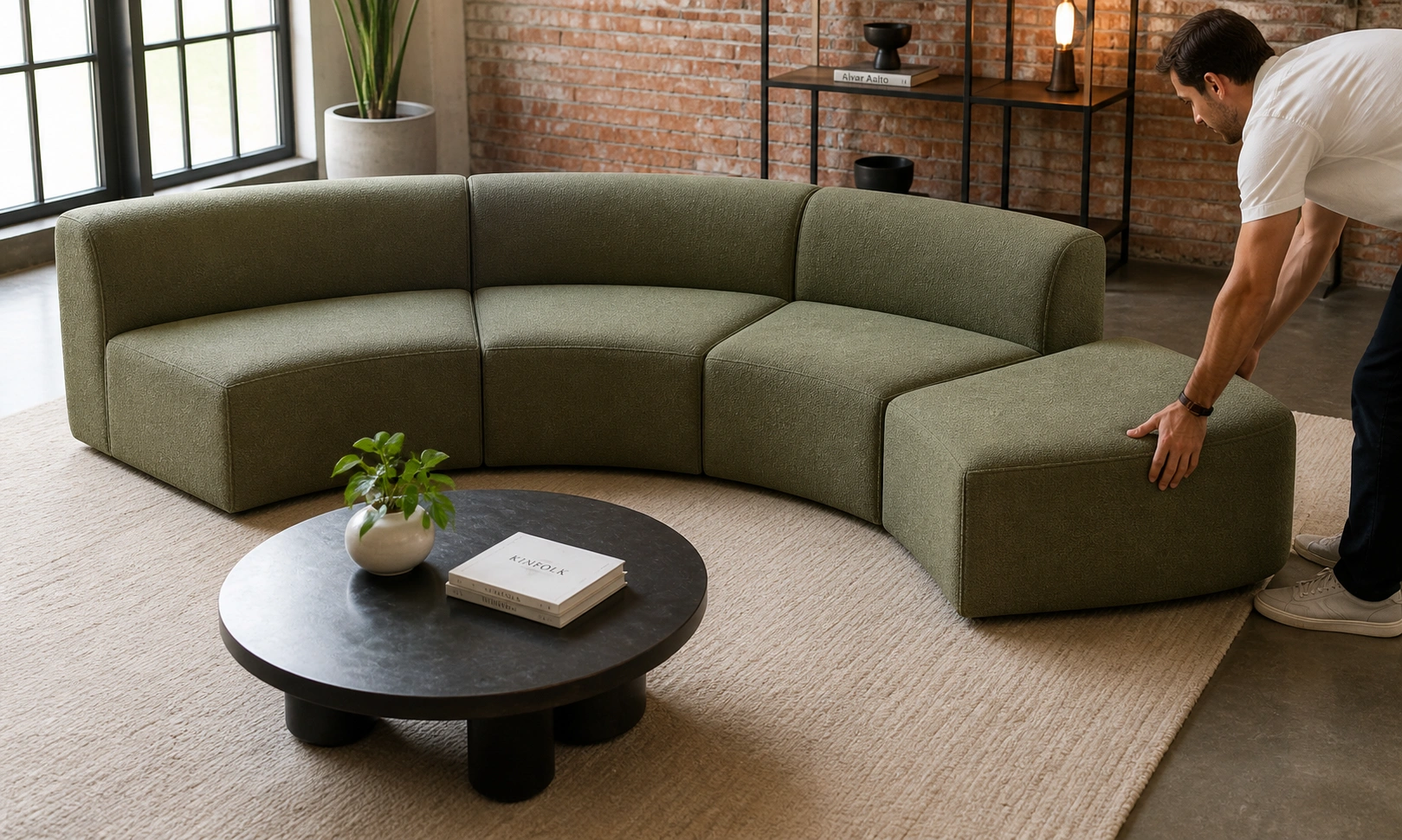 Modular curved sofa with configurable sections