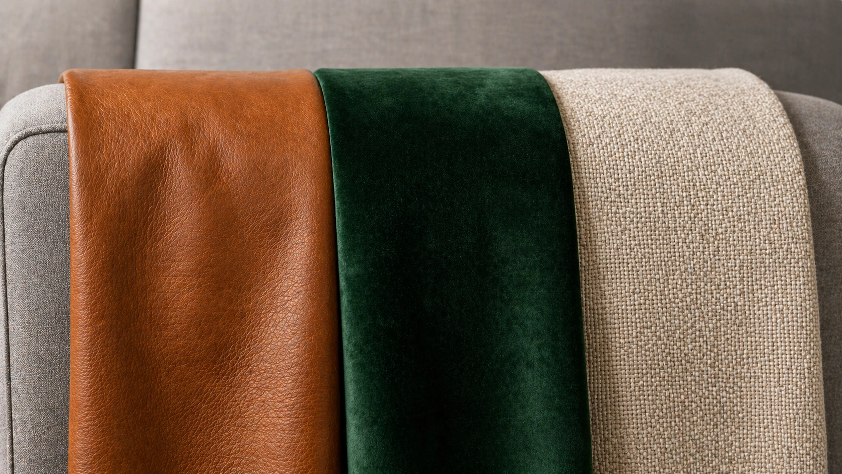 Close-up of deep seat sofa fabric and leather materials
