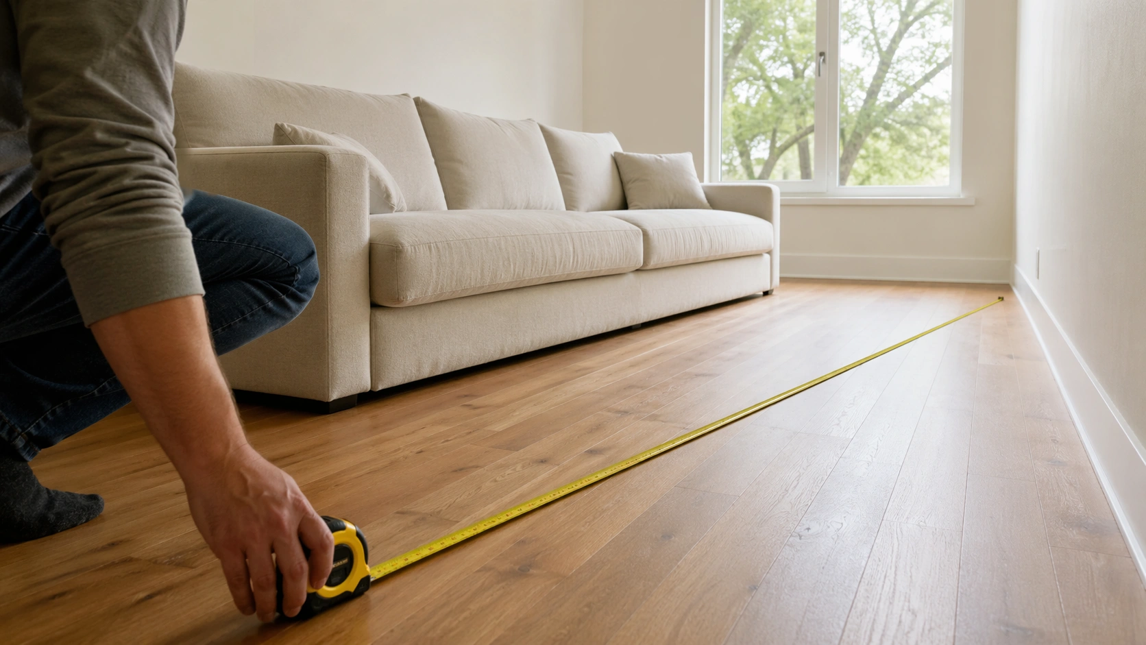 Measuring room space for a deep seat sofa
