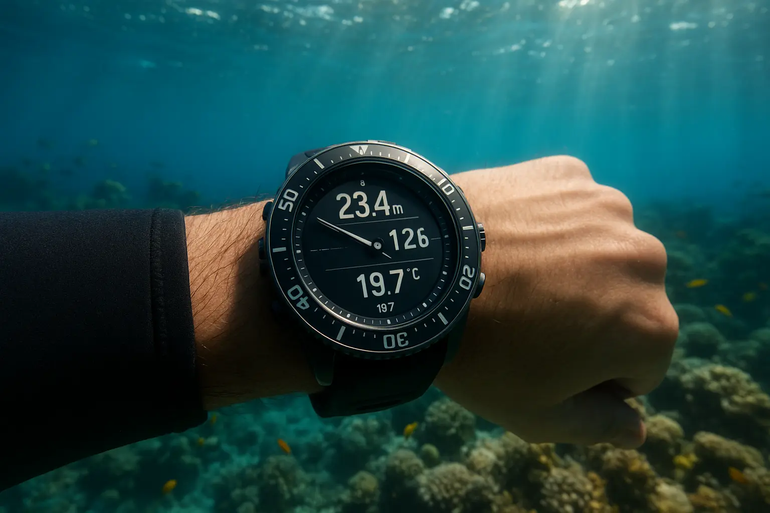 Diving watch with depth gauge