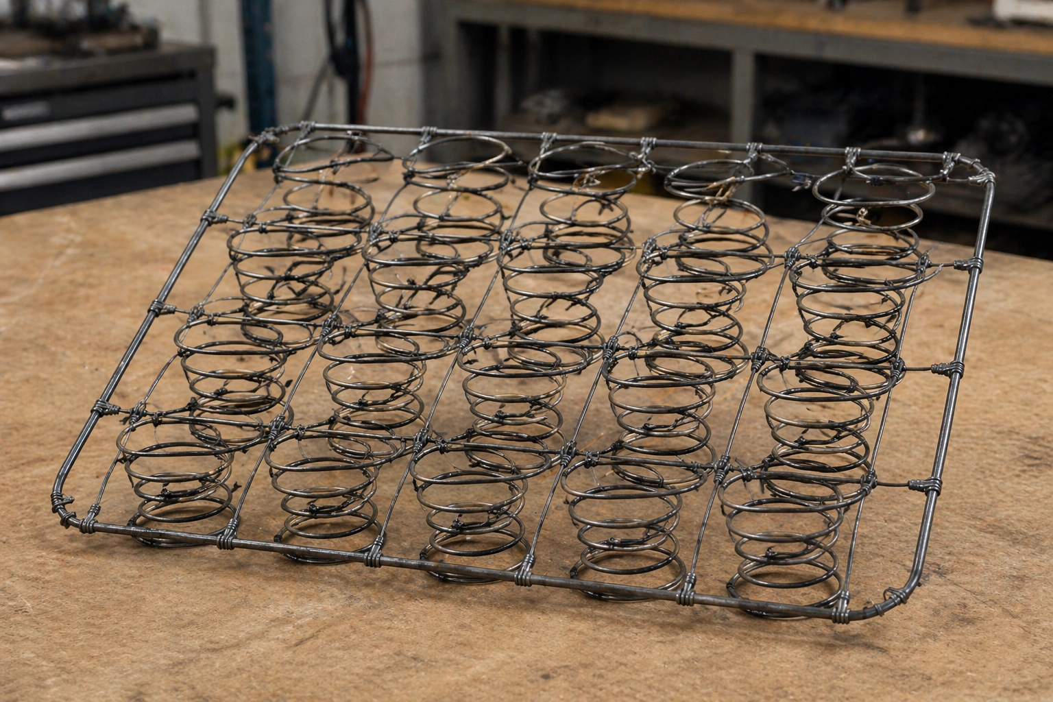 Pre-assembled drop-in coil spring unit ready to install in a sofa frame