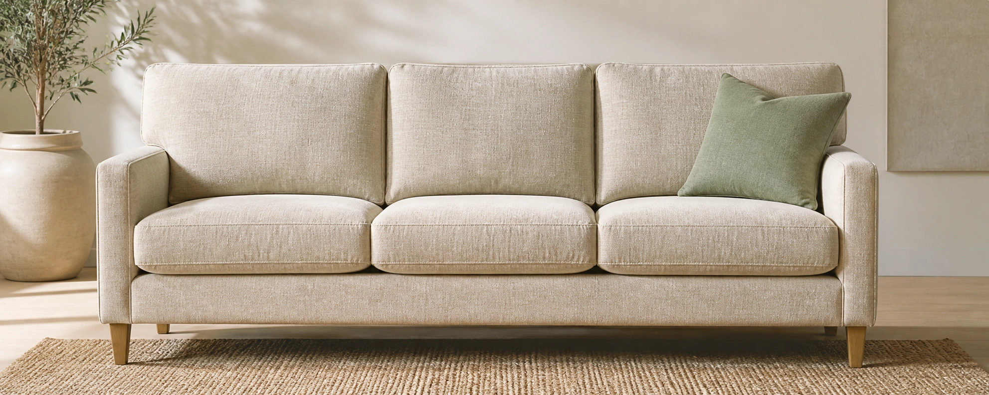 Linen fabric sofa showing natural textured weave