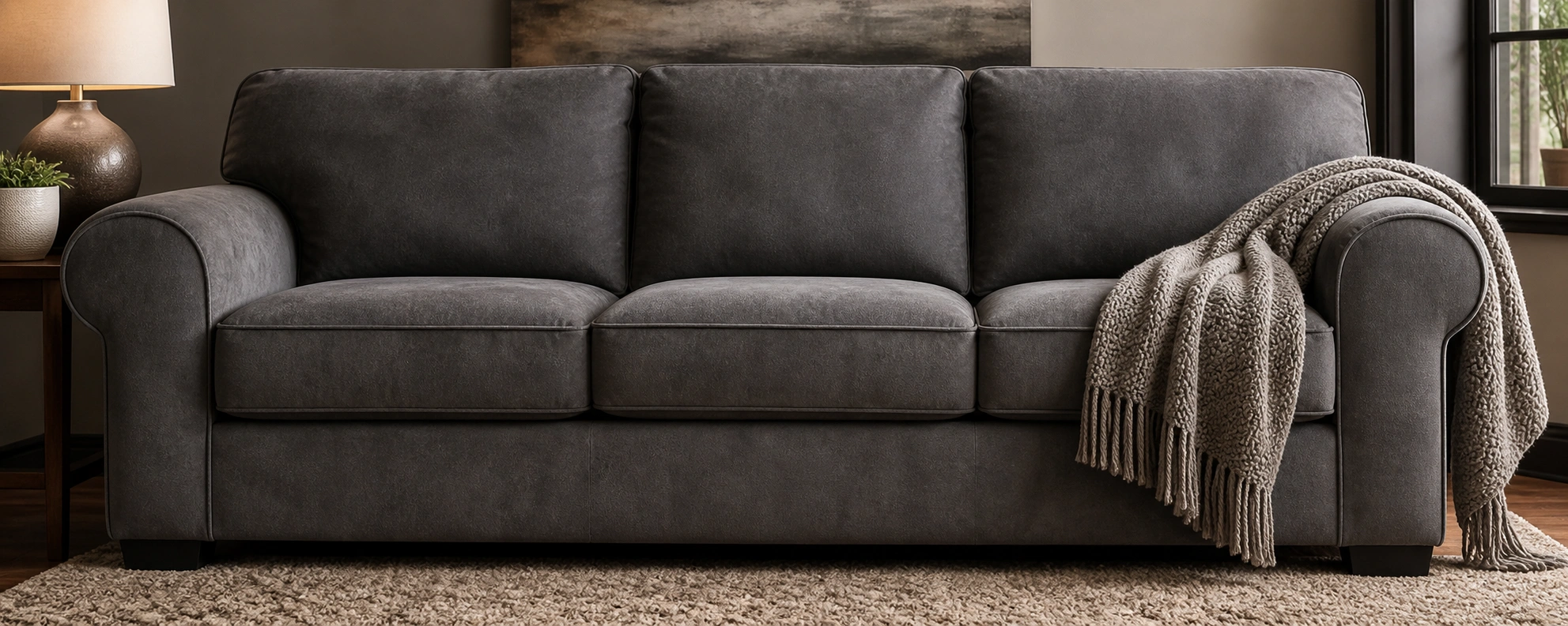 Microfiber fabric sofa in soft grey