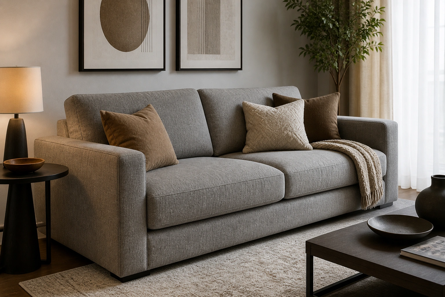 Fabric sofa in a well-designed modern living room
