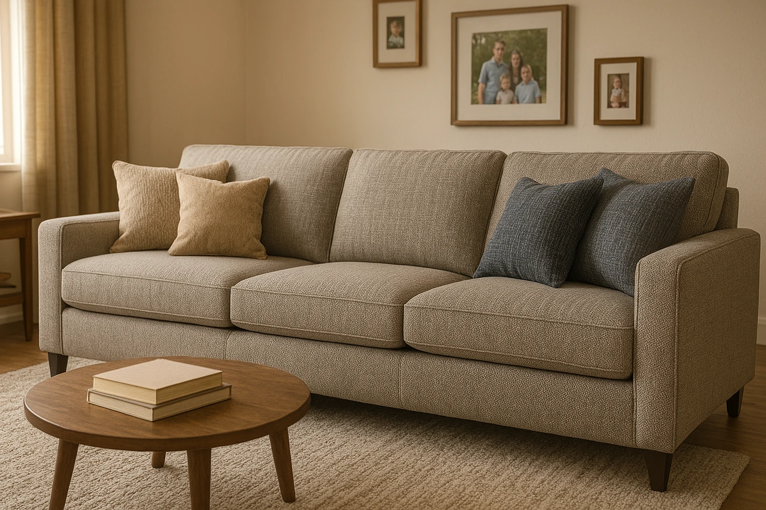 Comfortable fabric sofa in modern living room