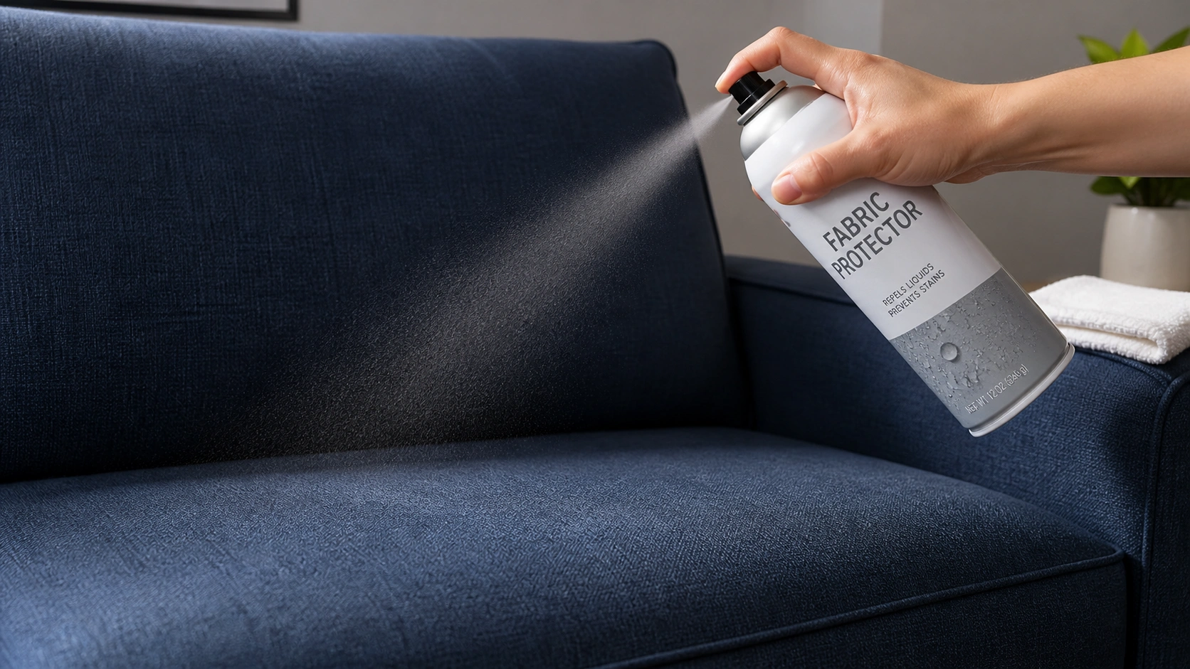 Applying fabric protection spray to a clean fabric sofa