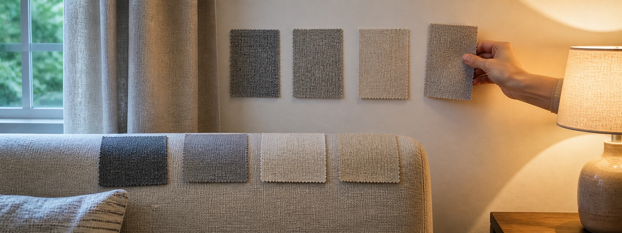 Fabric swatches being tested against different lighting conditions