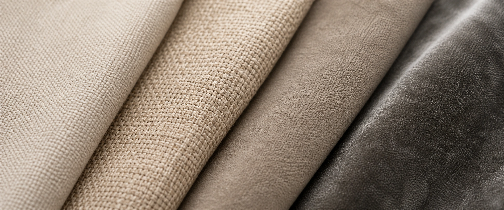 Close-up of various fabric sofa textures showing weave patterns