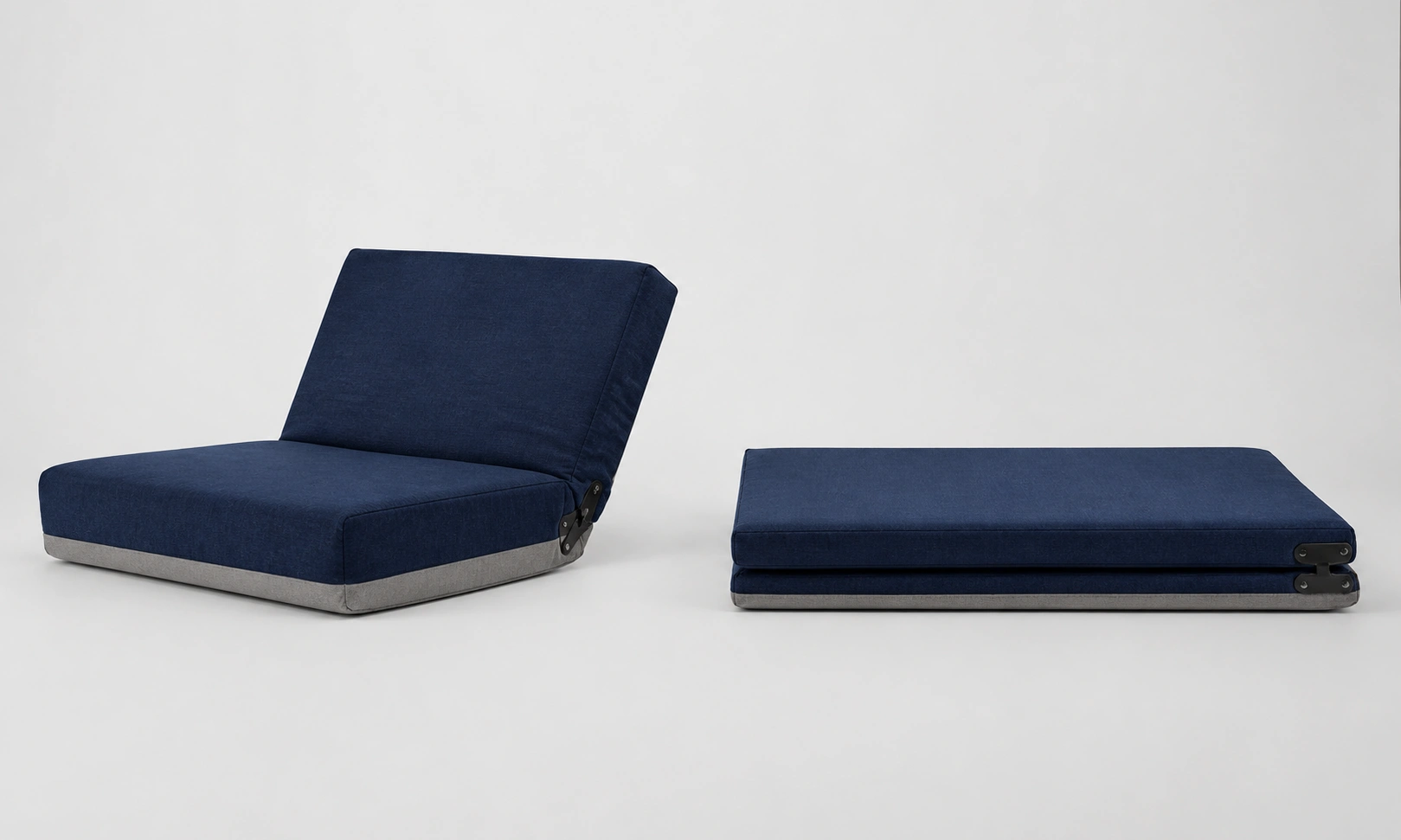 Folding floor sofa in folded and unfolded positions