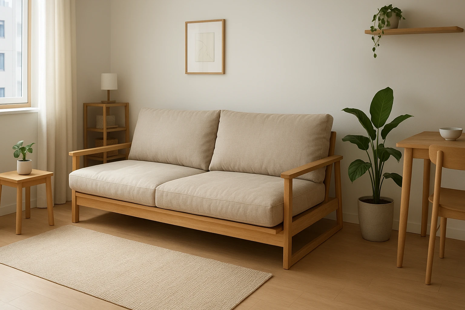 Modern futon in small apartment
