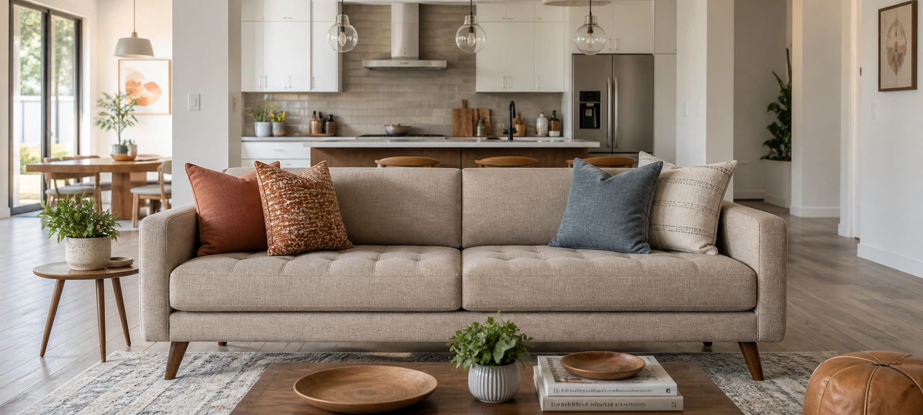 Greige sofa showing the perfect blend of gray and beige