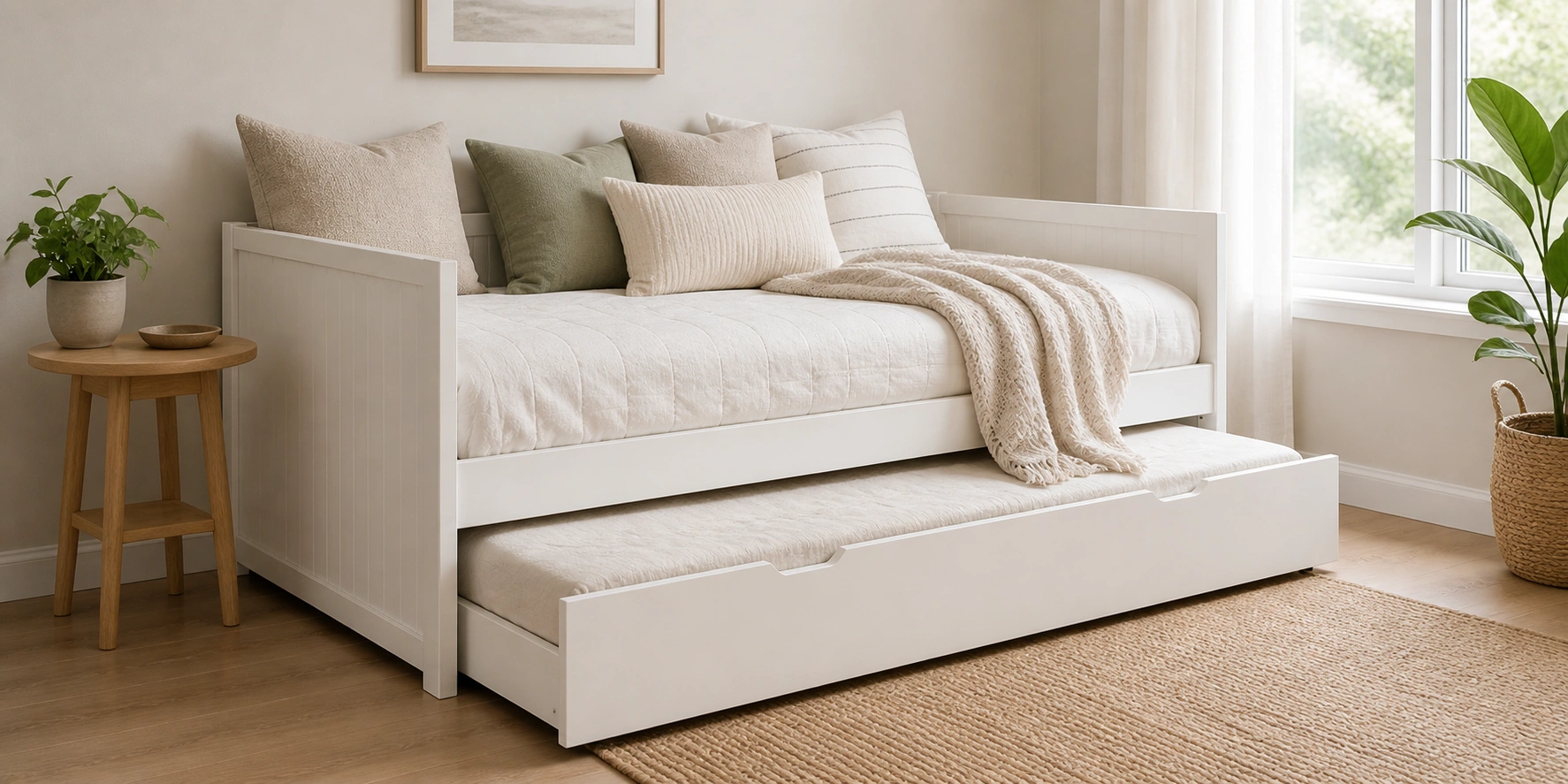 Stylish daybed with trundle in a guest bedroom