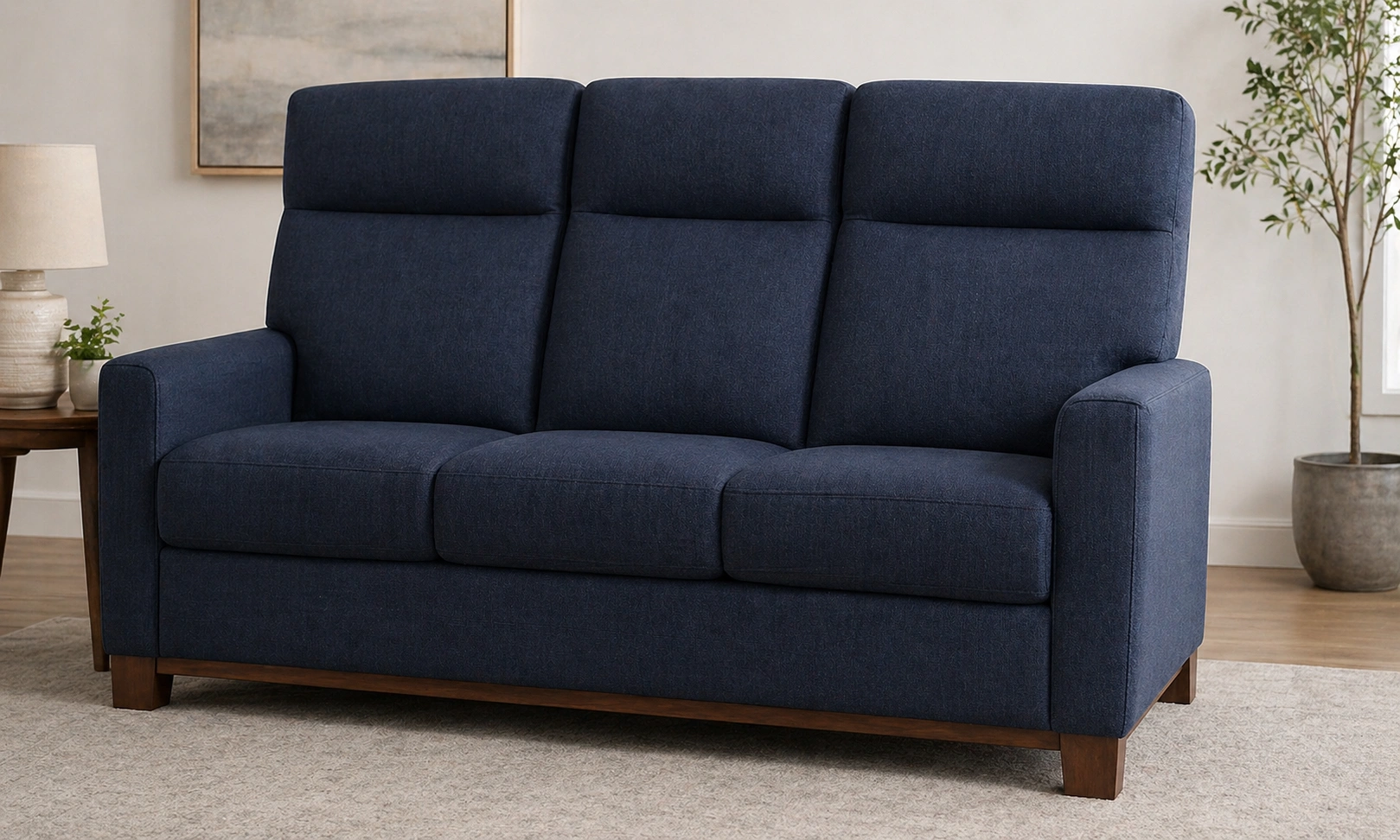 High back sofa with firm cushions providing lumbar support for elderly