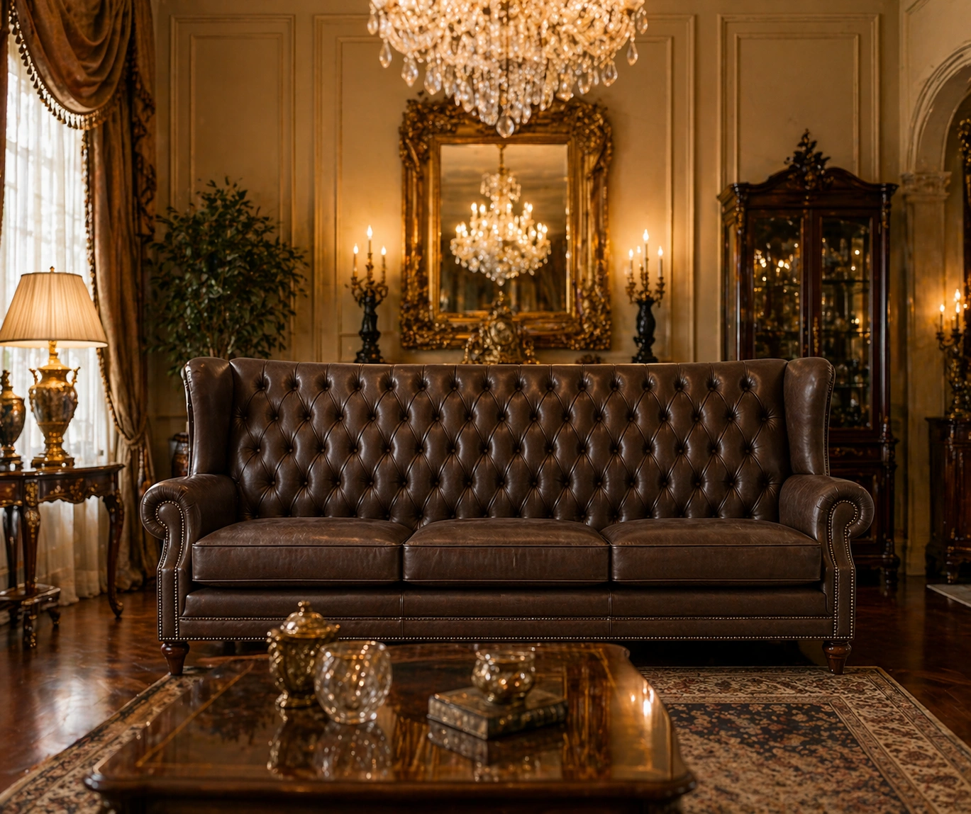 High back sofa in a formal living room with elegant decor