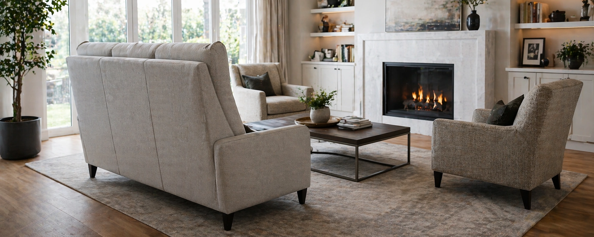 High back sofa as centerpiece in a well-designed living room