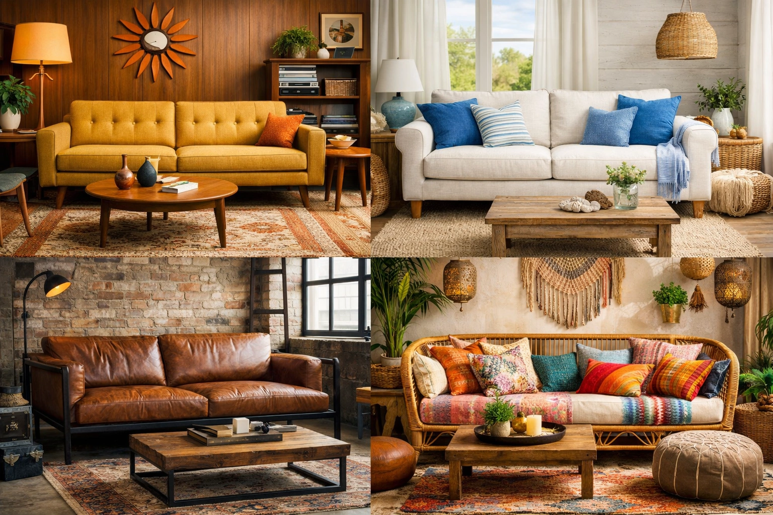 Sofas in various interior design styles