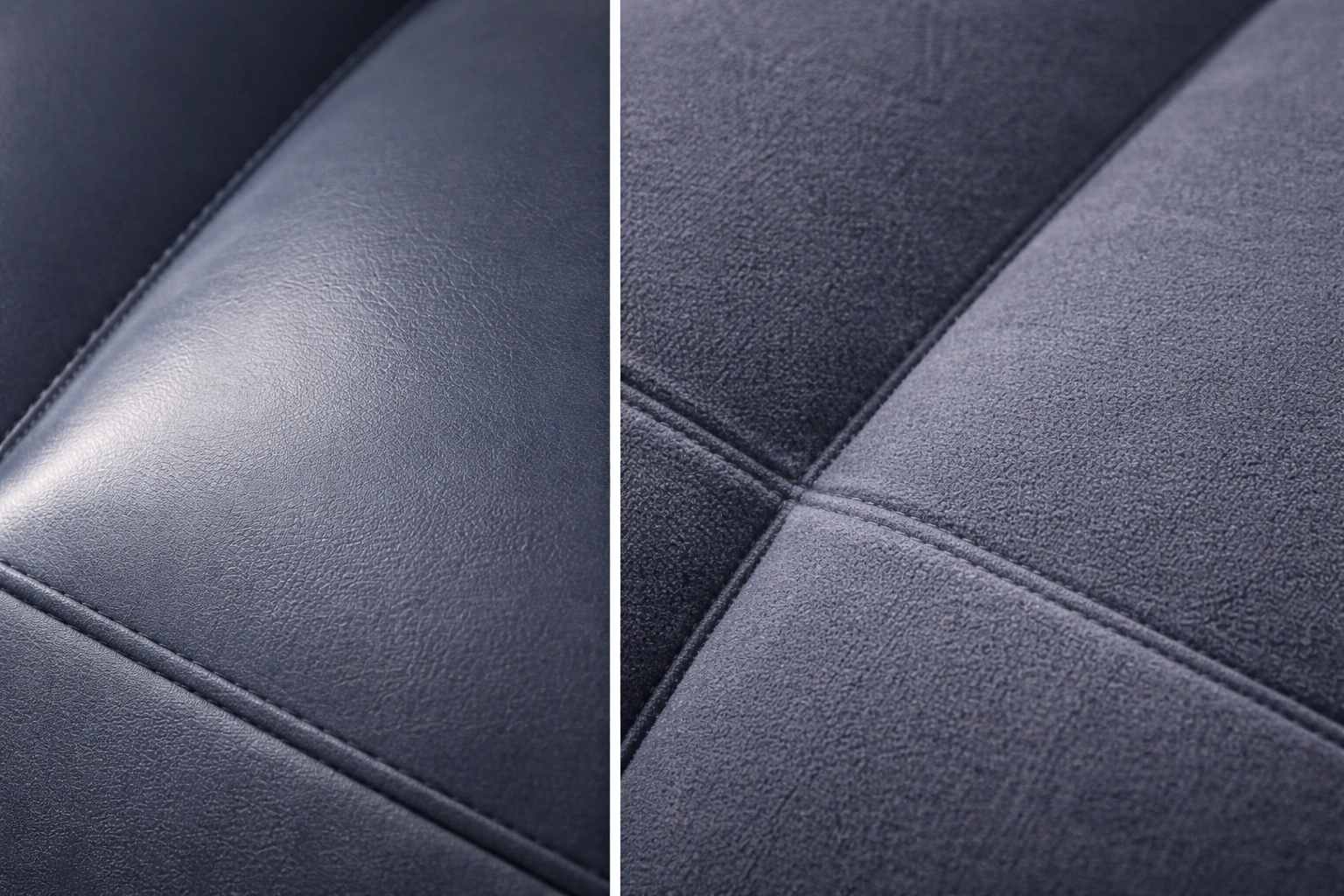 Close-up comparison of PVC thickness and flock-top surface texture on inflatable couch material