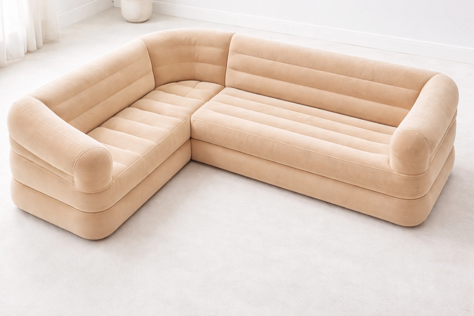 L-shaped inflatable sectional couch with modular connecting pieces