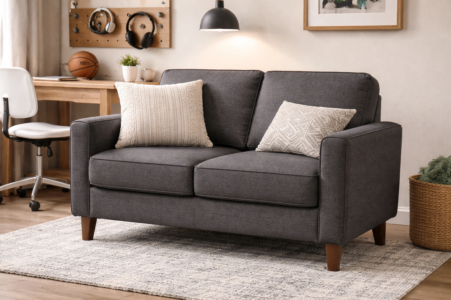 Compact loveseat sized for older kids and teen bedrooms