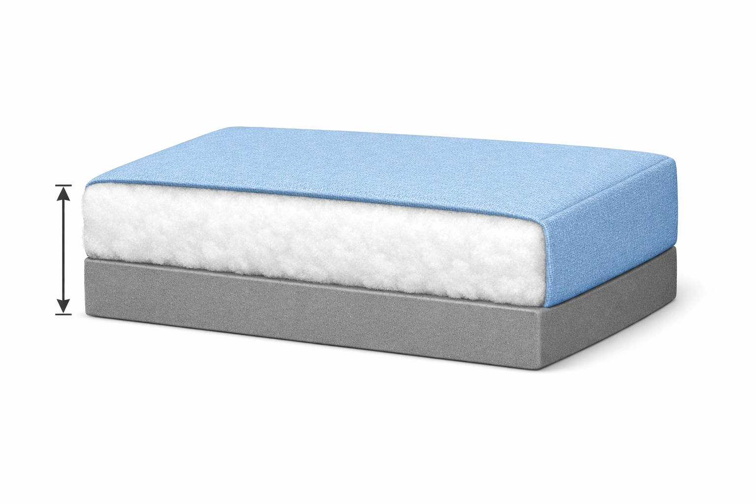 Cross-section diagram showing high-density foam and fiber wrap construction in kids sofa cushions