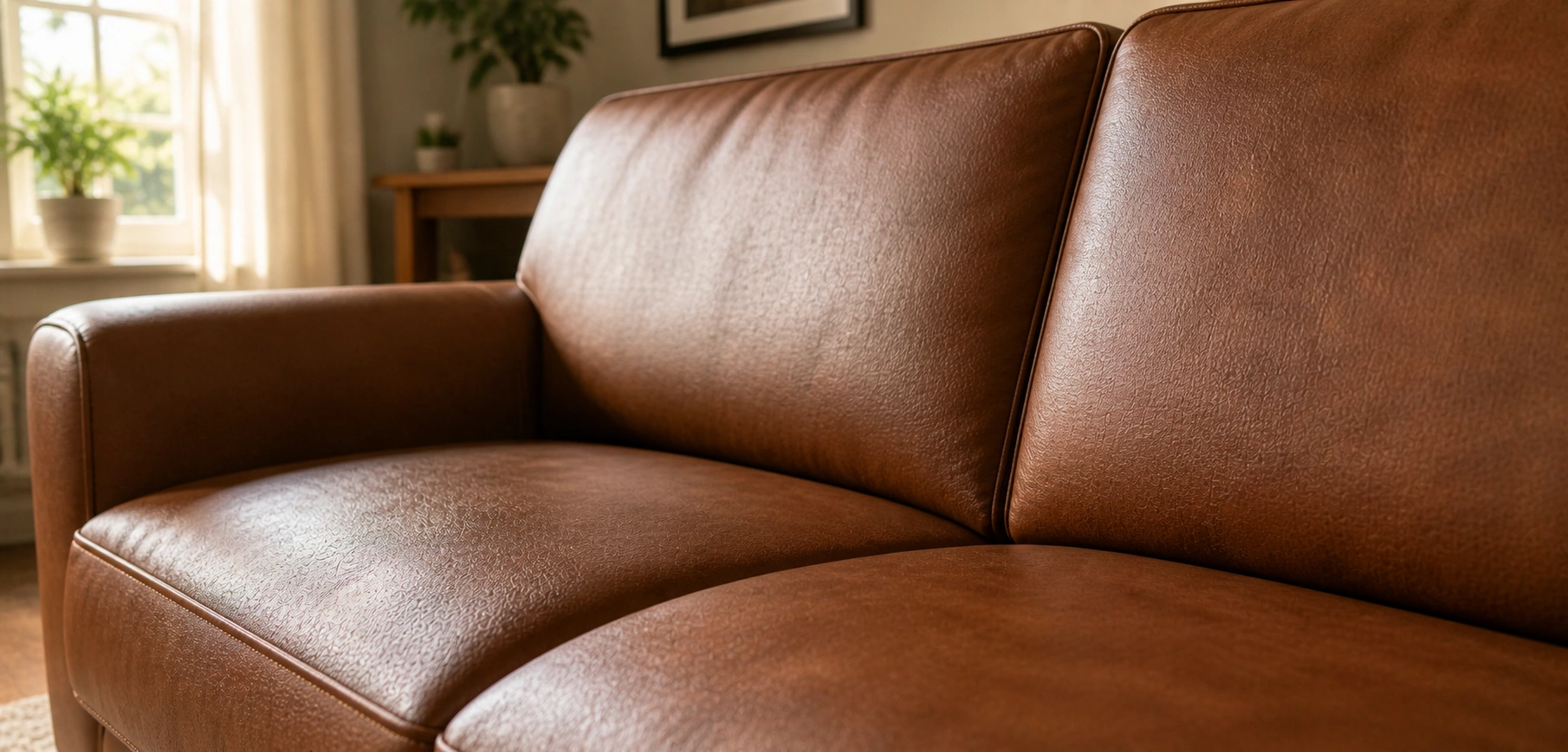 Clean leather sofa left to air dry naturally in a well-ventilated room