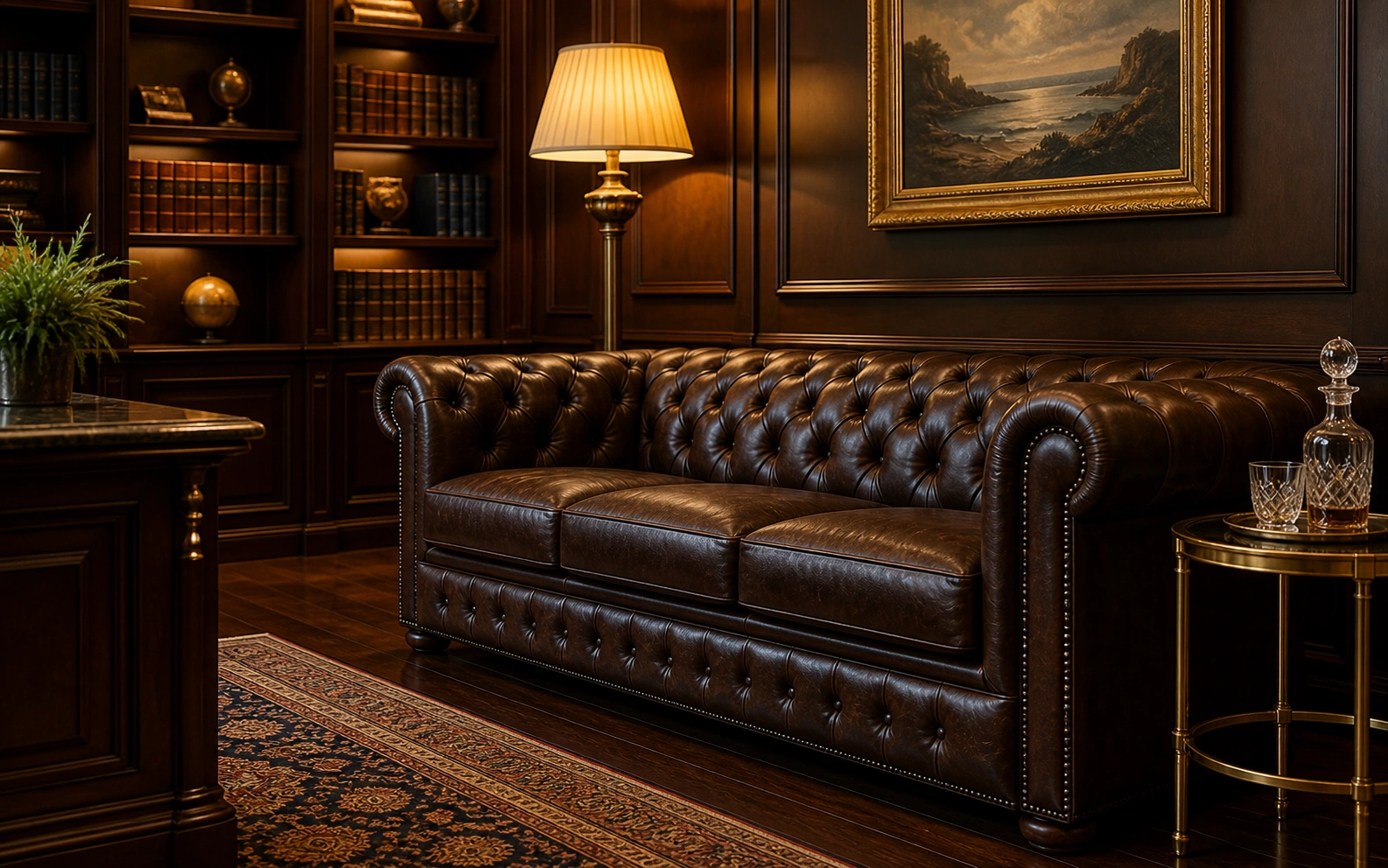 Chesterfield leather sofa in an executive lobby